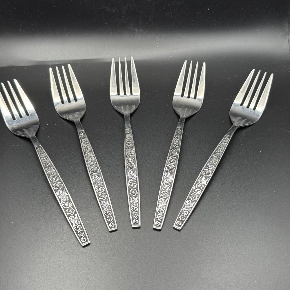 Northland Oneida Stainless Flatware 5 Dinner Forks Ornate Rendezvous Pattern